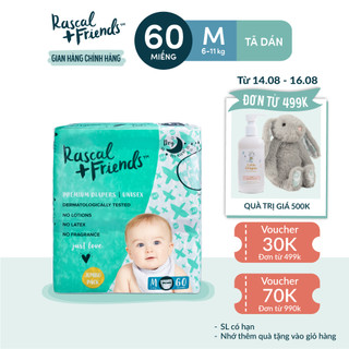 Tã/bỉm dán rascal + friends size m 60 miếng