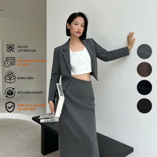 Váy midi lưng cao dáng suông, có lót lụa bên trong, xẻ sau 35cm thanh lịch chất vải rất ít nhăn co dãn ép keo đứng form