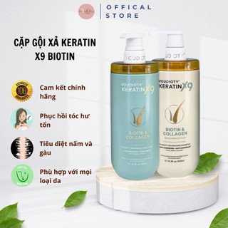 Cặp gội xả ke.ra.tin x9 biotin & collagen 500ml phục hồi tóc hư tổn