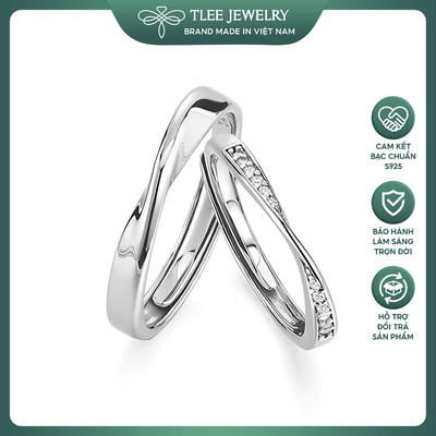 Nhẫn đôi bạc đeo nam nữ TLEE Kiss Mee thanh mảnh TLEEJEWELRY  ND0300