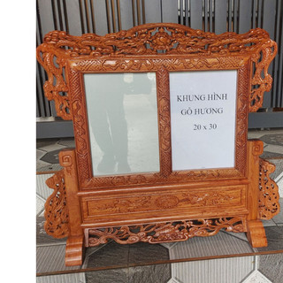Khung ảnh thờ đôi trạm gấm gỗ hương 2 ảnh thờ 20x30 cm cao cấp