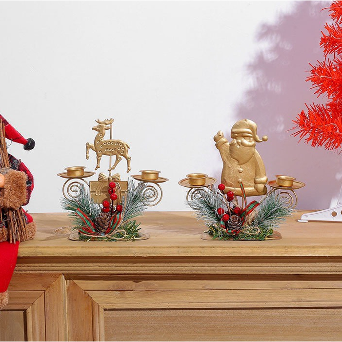 Giá Nến Đôi Trang Trí Lá Thông GN07 Phụ Kiện Trang Trí Noel Giáng Sinh