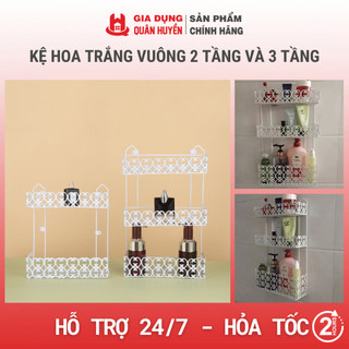 Kệ nhà tắm, kệ gia vị hoa trắng vuông 2 tầng và 3 tầng