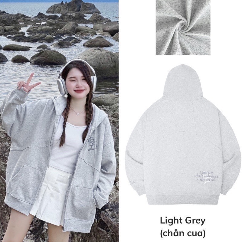 Áo Khoác Hoodie Zip Overthinking Cinder Nỉ Bông Form Rộng Unisex Nam Nữ