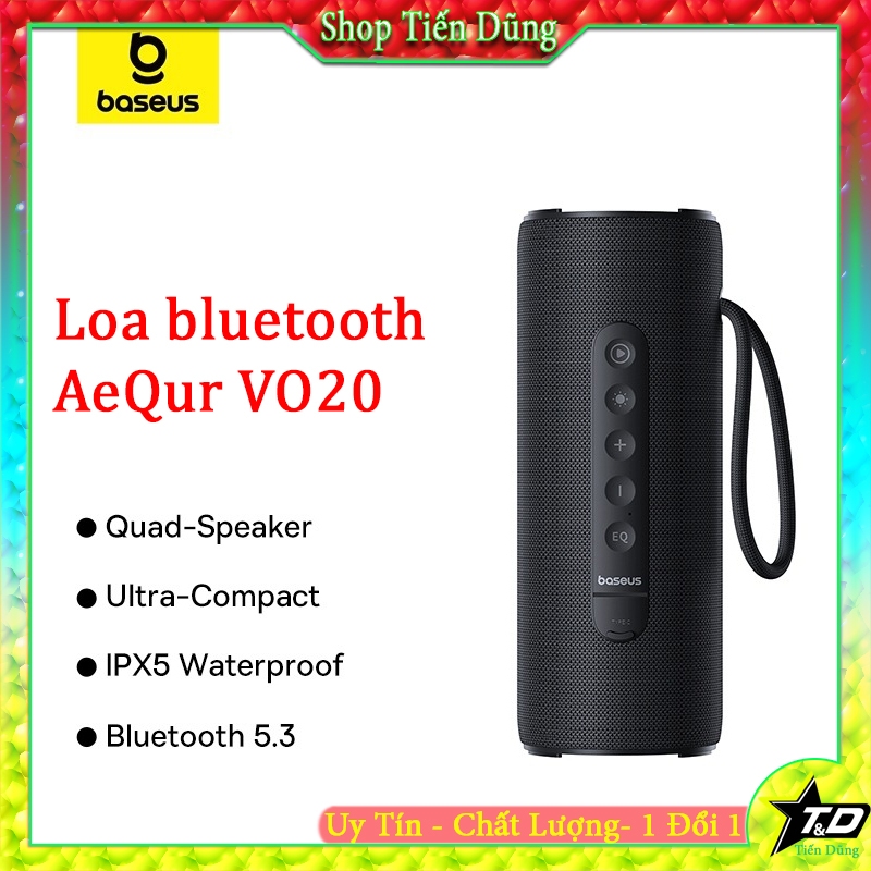 Loa Bluetooth Baseus AeQur VO20 Portable Wireless Speaker (Bluetooth 5.3, IPX5 Waterproof, Bass Subw