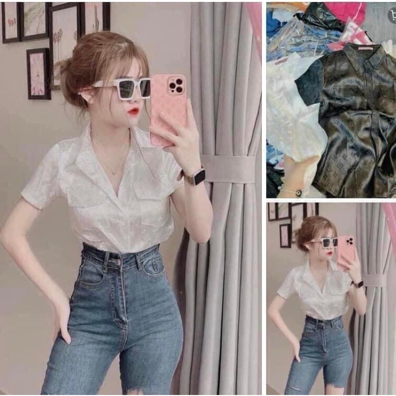 áo sơ mi chất voan lụa mềm in di sang chảnh