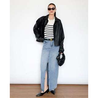 Chân Váy Jeans Maxi Dáng Chữ A Xẻ Tà Phối Màu Loang Wiley | 4137 | Lana Official