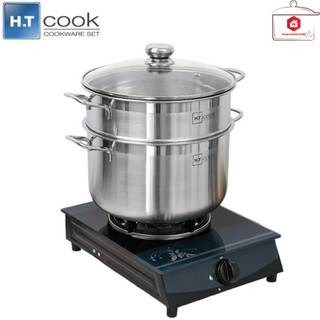 Bộ Nồi Xửng Hấp Inox 430 1 Đáy HT Cook Dùng Được Cho Bếp Điện Từ
