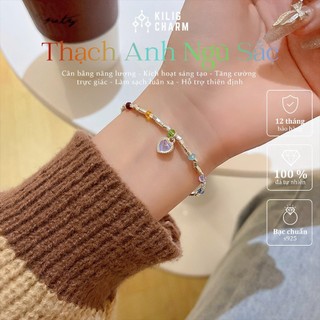Vòng tay bạc s925 nữ lắc tay đá ngũ hành cân bằng năng lượng charm trái tim KILIG CHARM - KC40