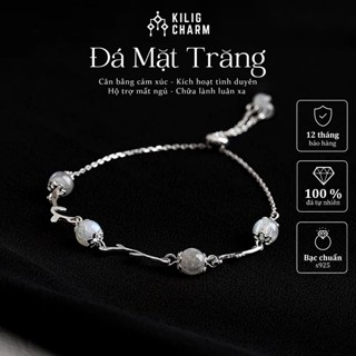 Lắc tay bạc nữ s925 đá mặt trăng Moonstone dây rút đá năng lượng KILIG CHARM - KC41