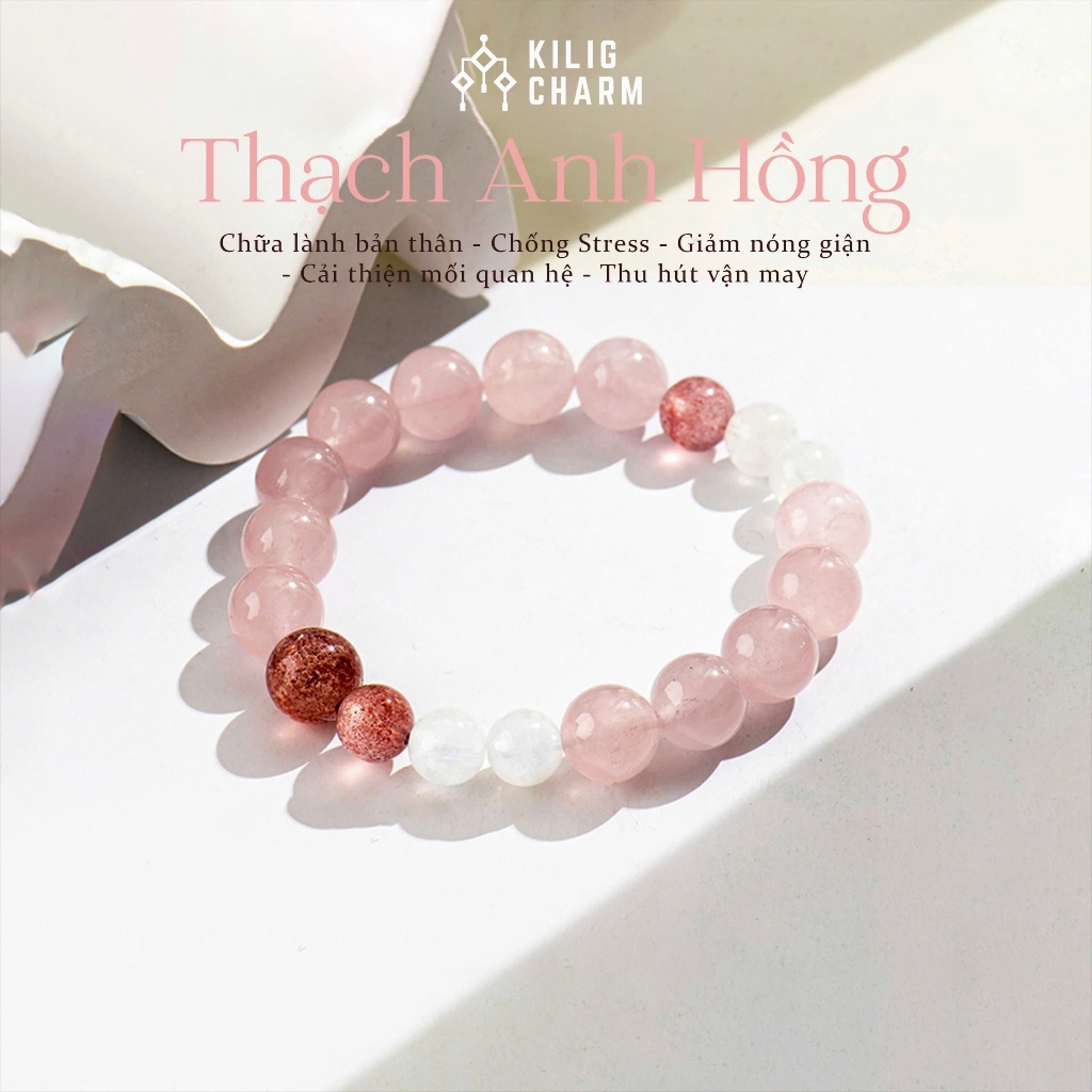 Vòng tay nữ đá thạch anh hồng mix thạch anh dâu cân bằng năng lượng, tình duyên KC48 - KILIG CHARM