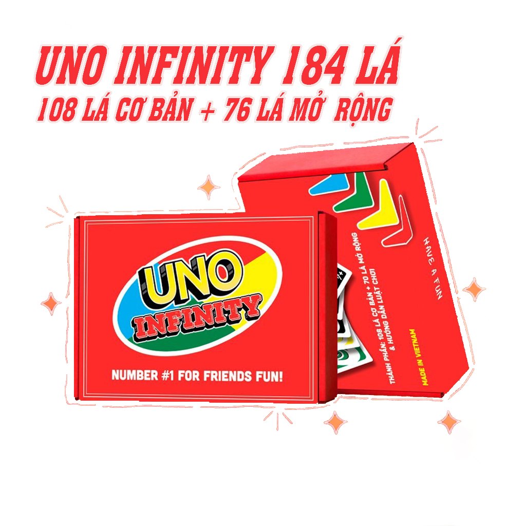 Uno Infinity 184 lá cơ bản + mở rộng đầy đủ nhất - hộp đỏ
