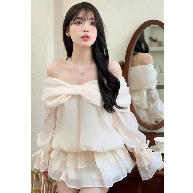 [TẶNG QUẦN/ SẴN] VÁY TƠ TRỄ VAI ĐÍNH NƠ LAMY TIỂU THƯ SIÊU XINH V16 | BigBuy360 - bigbuy360.vn