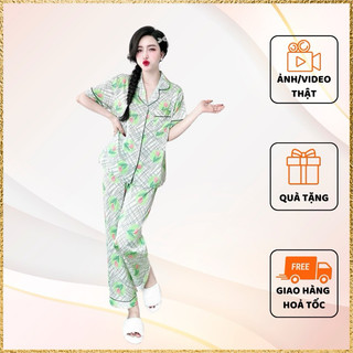 Đồ bộ pijama nữ dưới 50kg áo lụa mềm đẹp, quần có túi sâu rộng thoải mái.