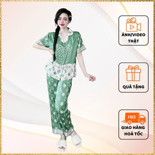 Đồ bộ lụa Latin pyjama mẫu mới họa tiết xinh dễ mặc,đồ ngủ mặc nhà thoải mái.