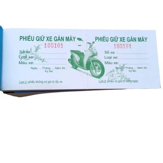Combo 10 quyển phiếu giữ xe máy, xe ô tô có số