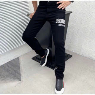 [New] Quần Bò Dài Đen trơn in chữ Dsquared_Icon trắng ngang đùi . Quần bò thời trang Nam boy phố.