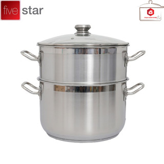Bộ Nồi Xửng Hấp 3 Đáy Inox 430 Fivestar Nắp Kính Dùng Được Cho Bếp Điện Từ
