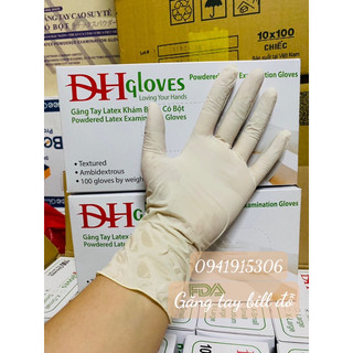 Găng tay cao su y tế CÓ BỘT ĐH Gloves 5.3Gr găng tay latex cao su thiên nhiên dùng trong spa thẩm mỹ, nha khoa, phun x