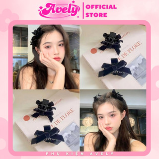  Set 2 kẹp tóc nơ vải nhung đen Kẹp càng cua nhí phong cách tiểu thư Kẹp mái Hàn Quốc - AVELY Store 