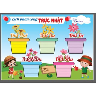 Bảng phân công trực nhật kích thước a3 (chất liệu ép plastic, sẵn băng keo dán tường)