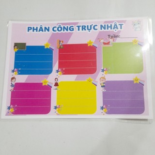 Bảng phân công trực nhật kích thước a3 (chất liệu ép plastic, sẵn băng keo dán tường)