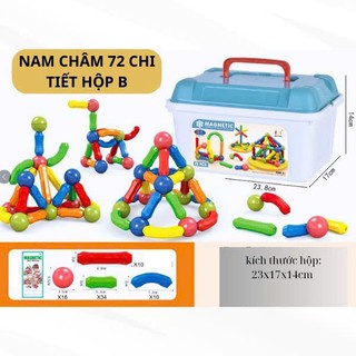 Bộ xếp hình nam châm 72 chi tiết kèm hộp đựng cất gọn - Đồ chơi thông minh phát triển trí tuệ cho bé