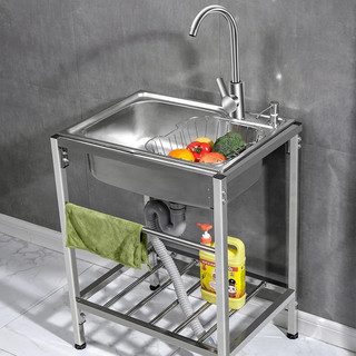 Chậu rửa chén 1 hộc inox có chân, vòi, bộ xả 48*35