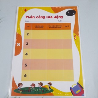 Bảng phân công trực nhật kích thước a3 (chất liệu ép plastic, sẵn băng keo dán tường)