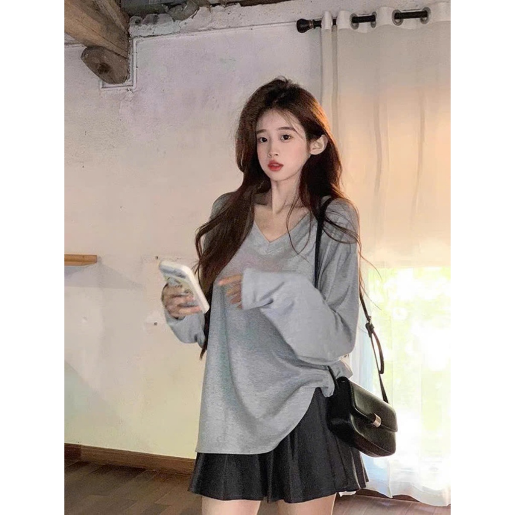 ÁO THUN TAY DÀI CỔ TIM TRƠN FORM RỘNG DỄ PHỐI ĐỒ CHẤT VẢI CO GIÃN ĐẸP OVESIZE<72KG | BigBuy360 - bigbuy360.vn