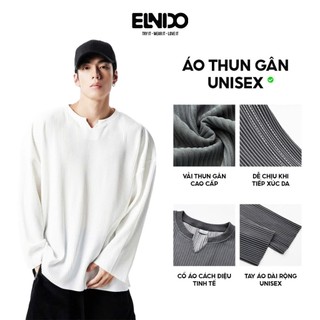 Áo thun gân nam dài tay unisex cổ tròn kiểu dáng trẻ trung năng động ELNIDO ED-01