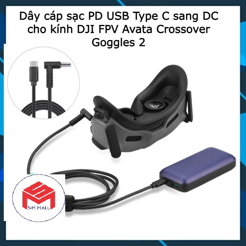 Dây cáp sạc PD USB Type C sang DC chuyên dụng cho kính DJI FPV Avata Crossover Goggles 2 dùng pin dự