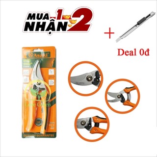 Kéo cắt tỉa cành cầm tay lưỡi cong asaki 8639 + tặng kèm dao rọc giấy mini