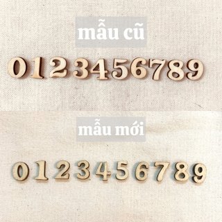 Junarystudio - Miếng gỗ chữ số đơn giản trang trí journal vintage