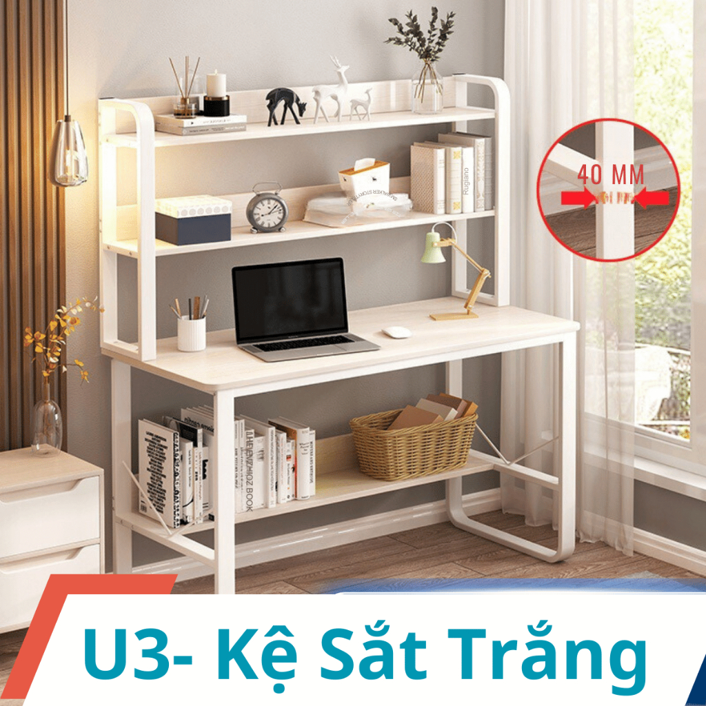 Bàn học sinh có kệ sách, Bàn làm việc U cong màu sắc đa dạng, Mặt MDF dày 15mm, chân thép sơn tĩnh điện | BigBuy360 - bigbuy360.vn