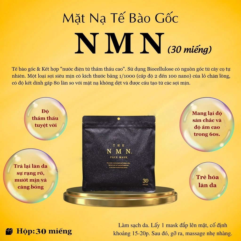 Mặt nạ NMN Premium Face Mask Nhật Bản, mặt nạ NMN túi 30 miếng