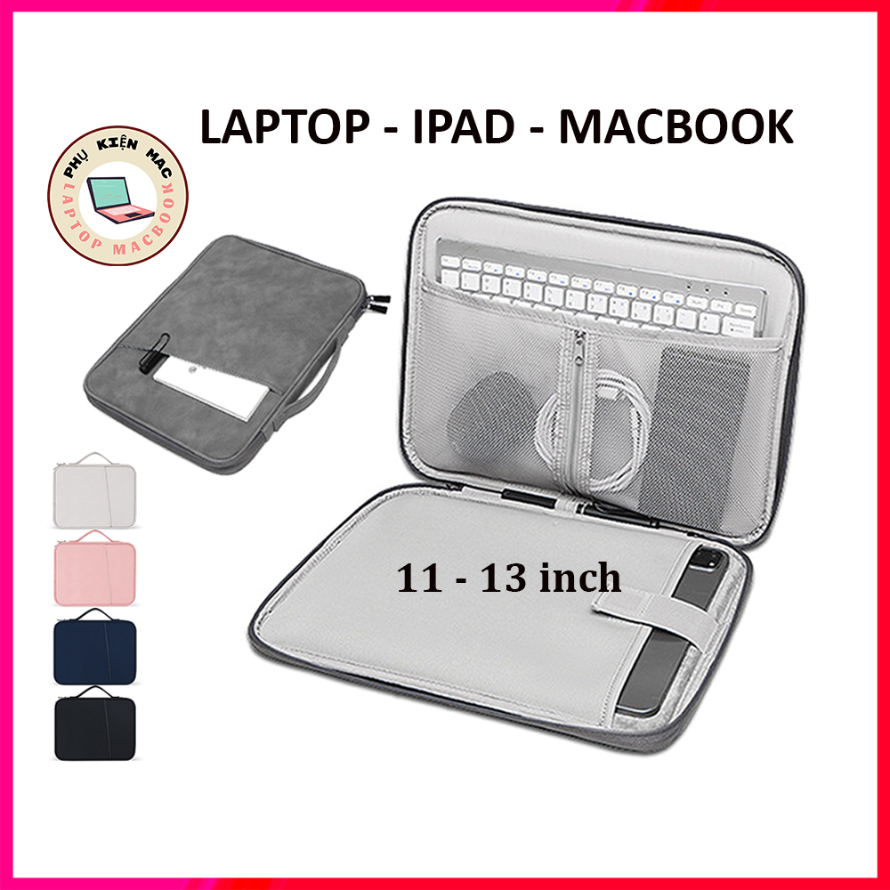 Túi đựng laptop macbook, túi chống sốc macbook máy tính bảng ipad chống nước, 2 ngăn đựng 11 - 13.3inch có qoai xách