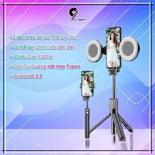 Gậy tự sướng 2 đèn kiêm trip.od 3 chân 9Light 1m3,Gậy selfie có 2 đèn trợ sáng kèm bluetooth BS11s