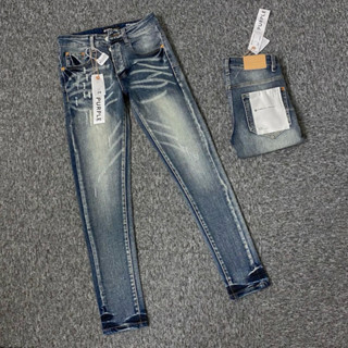 Quần jean bò nam Purple xanh wash xước xám đính 4 cúc kèm mác lụa - Quần trơn đi học basic