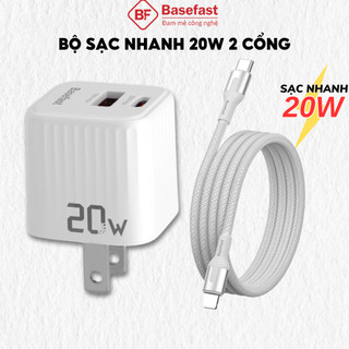 Bộ sạc nhanh 20W Basefast Củ sạc 2 cổng pd20w kèm dây dù siêu bền cho xs xr 11 12 13 14 pro max