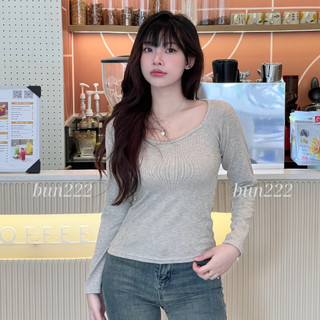 Áo CỔ VUÔNG TAY DÀI trơn basic form ôm gọn chất thun tăm nhiều màu - Bun222