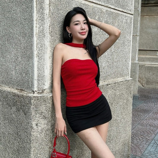 Áo ống Freestyle 2 lớp croptop nữ HHVINTAGE kiểu basic trơn phối dây freestyle co giãn Top A97
