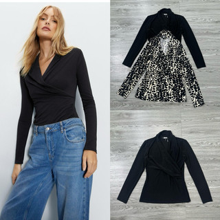 HIPU.VNXK - Áo thun DKNY tay dài cổ đắp xéo 2 màu.