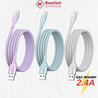 Dây sạc nhanh Basefast dùng cho 7 8plus xr xs max 11 12 13 14 ... cáp sạc 2.4A bọc dù chống đứt gãy