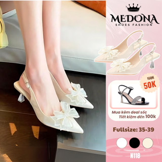 Giày cao gót bít mũi 5 phân sandal cao gót nữ nơ đá mũi nhọn sang trọng