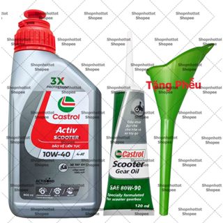 Combo Dầu nhớt xe tay ga Castrol Activ Scooter 10W40 800ml ( 0.8L ) + Nhớt Lap Castrol + Phễu - Shopnhottot