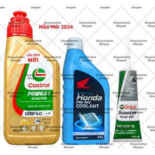 Combo Dầu nhớt tay ga Castrol Power-1 10w40 + Nhớt Lap Castrol 120ml + Nước mát Honda 500ml - Shopnhottot