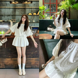 Set Váy Gió Sần Tay Bồng Bo Chun Eo tặng kèm Quần style Ulzzang