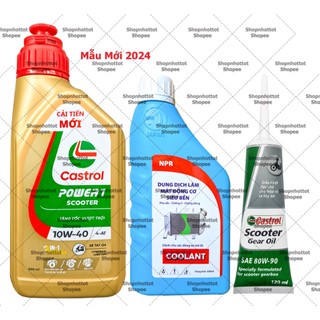 Combo Dầu nhớt tổng hợp tay ga Castrol Power-1 Scooter 10W40 800ml ( 0.8L ) + Nhớt Lap Castrol + Nước mát động cơ NPR