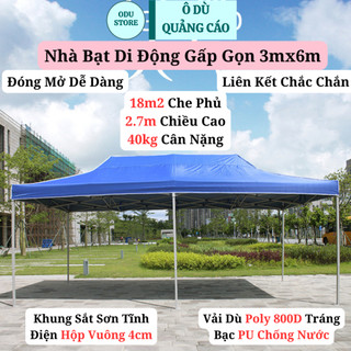 Nhà bạt di động mái che ngoài trời 3mx4m5 3mx6m cao cấp khung sắt 4cm sơn tĩnh điện vải dù polyester che nắng che mưa to